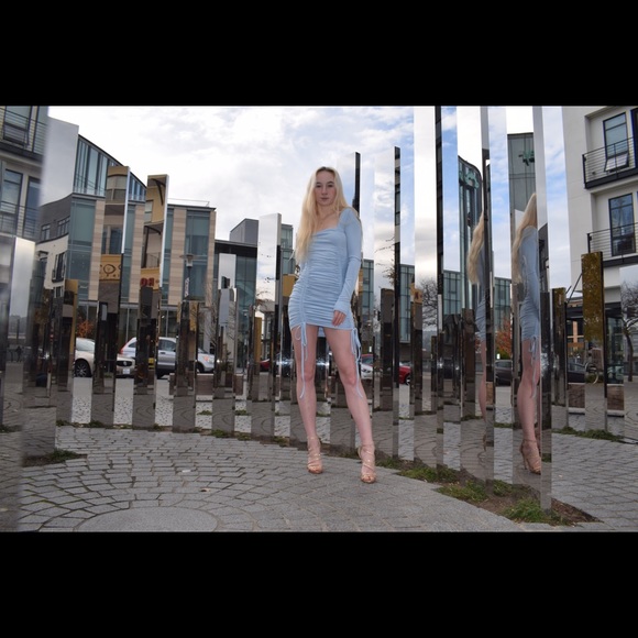 Light blue long sleeve mini dress - Picture 3 of 4